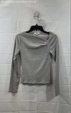 LOFT Women's Gray Ribbed Knit Long Sleeve Asymmetrical Neck Sweater Sz XS NWT