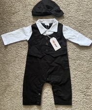 Baby Boys Christening Baptism Romper with Bowtie Formal Outfit