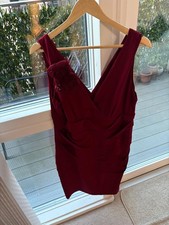 Connected Apparel UK 16, Burgundy Ruched Evening Dress with Detailing
