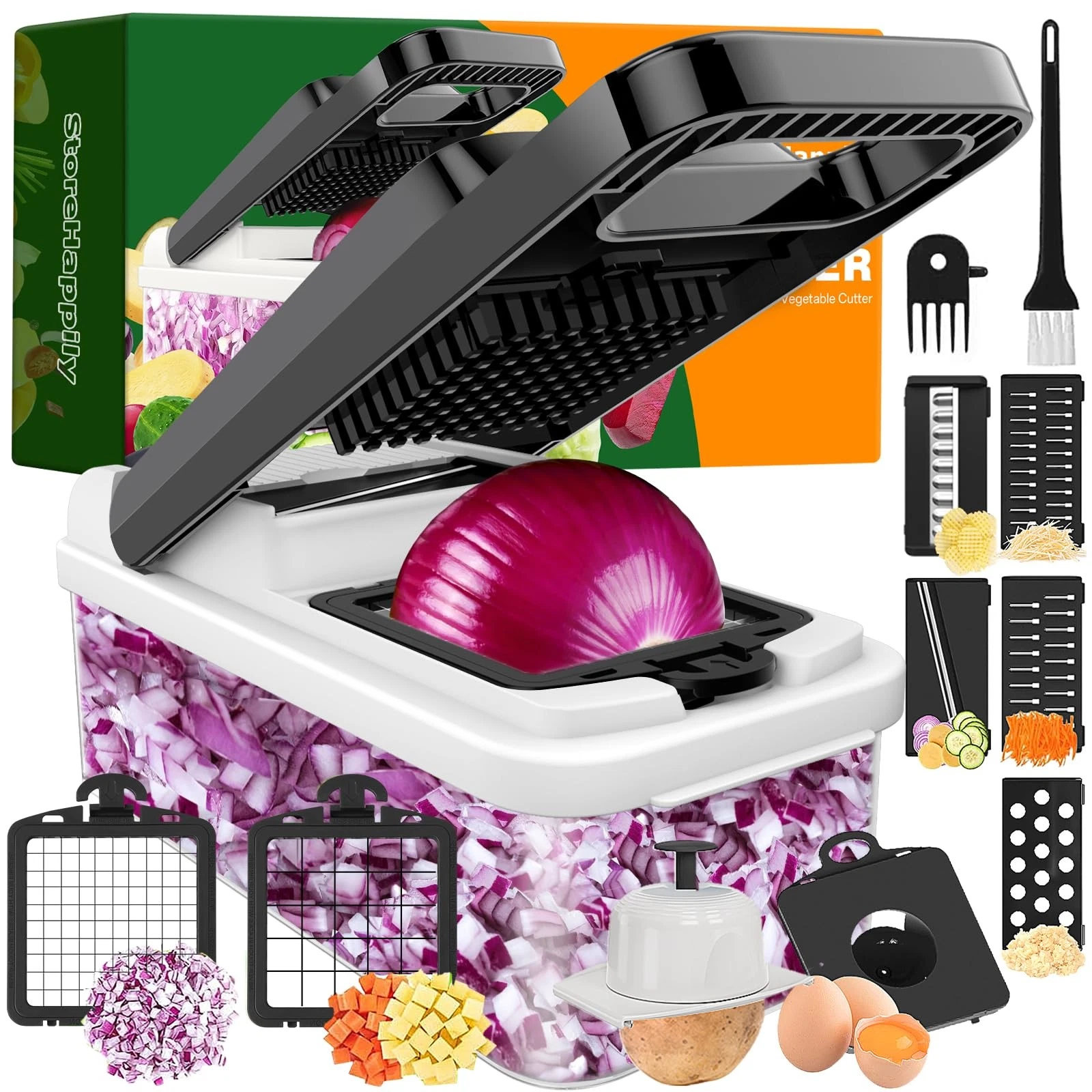 12-in-1 Vegetable Chopper, 7 Blades Veggie Chopper with Container and Lid, Di...