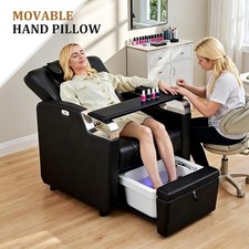 Adjustable Backrest Pedicure Spa Chair, Movable Hand Pillow Pull-Out Footstool