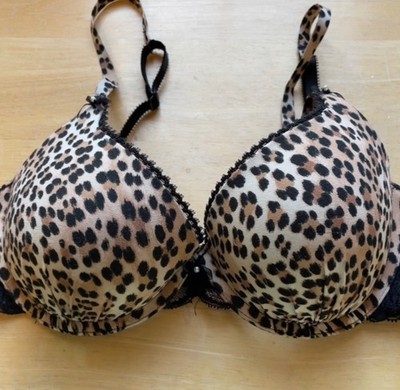 Victoria's Secret Cheetah Print, Black Lace Push Up Demi Bra, 36B