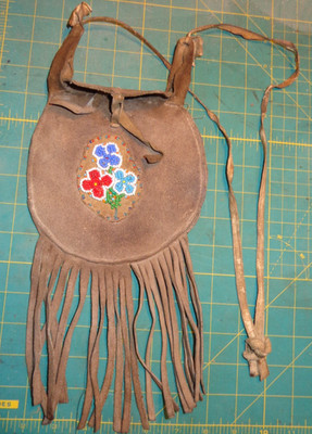 Vintage Indianer Perlen Blume Medizin Tasche Leder Fransen