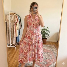 Boho Australia Paisley Tiered Maxi Dress Size L AU 14 Summer Rayon Pink White