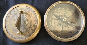 Antique Brass Compass And Sundail Set