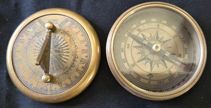 Antique Brass Compass And Sundail Set