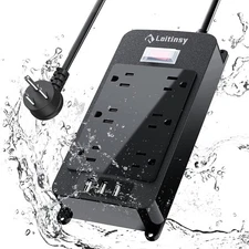 Outdoor Power Strip Weatherproof 6 Outlets Waterproof Surge Protector With 3 Usb