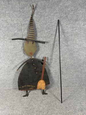 New August Moon Halloween Witch Tin Wall Hanging Dan DiPaolo Garden Stake NIB