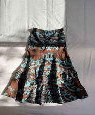 Alexis Ayanna Oceano Skirt Small Brown Blue Aztec Print Linen Midi Vacation