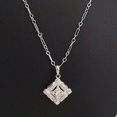 Affinity Diamanten Art Deco Stil 14k Weißgold Diamant Anhänger Halskette 3,8g