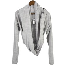Zyia Active Haze Yoga Wrap Shawl Hooded Shirt Top Size Small Heather Gray