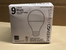 Simply Conserve 4 Pack 9 Watt A19 LED Lamp Light Bulbs Dimmable F81