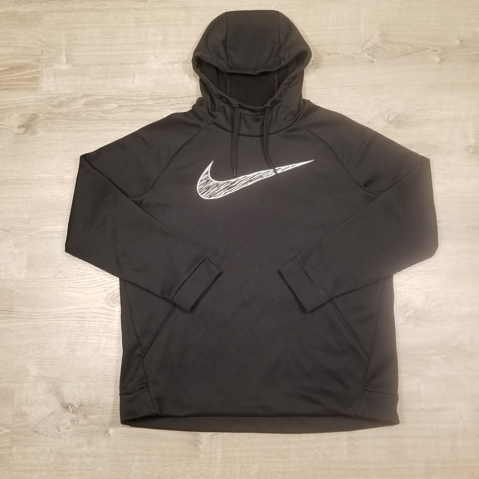Nike Thermal Essential Dri Fit Graphic 4 Big White Logo Hoodie Mens XL Black