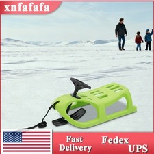35in Snow Sled for Kids Plastic Toboggan with Rope and Steering Wheel Green USA