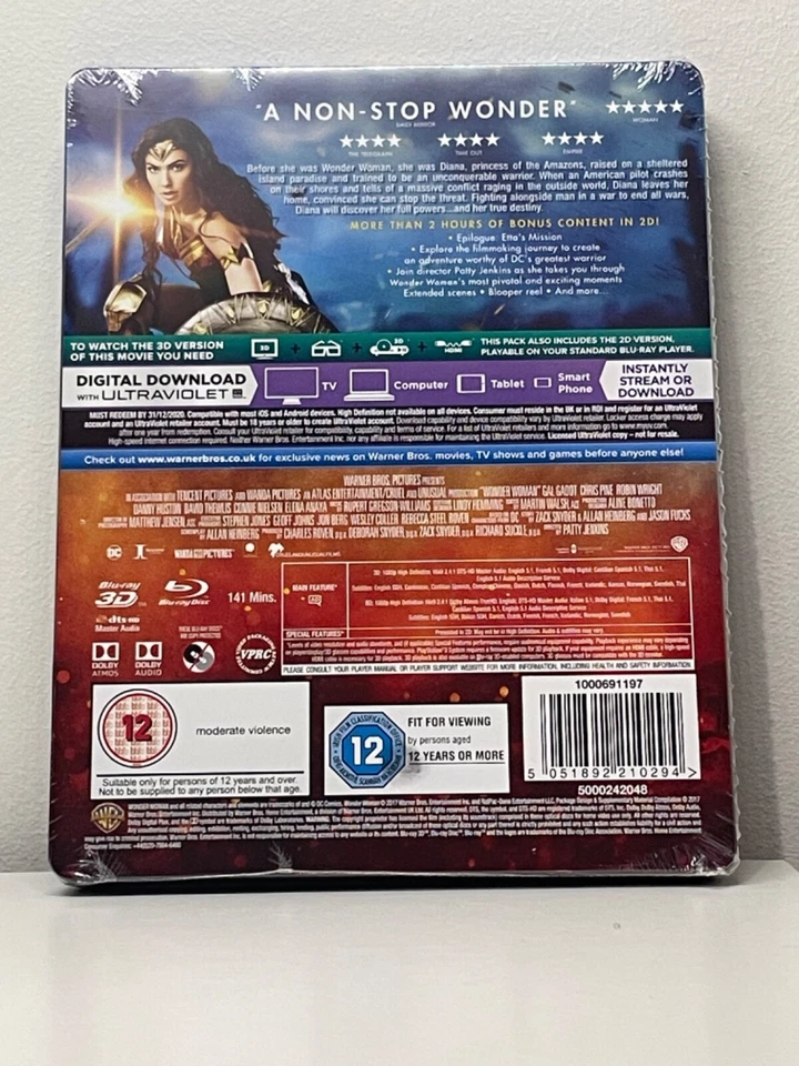 WONDER WOMAN - UK EXCLUSIVE 3D + 2D BLU RAY STEELBOOK - NEW & SEALED - Image 2 of 2
