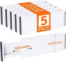 5 Pack Drawer Dividers 4" High, 11-17" Adjustable Dresser Drawer Organizers