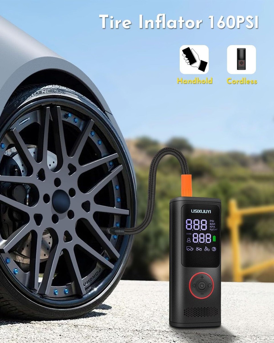 Portable Air Compressor For Car Tires - 160 PSI, Digital Gauge, Auto Shut-Off, LED Light, Cordless Pump - View #4