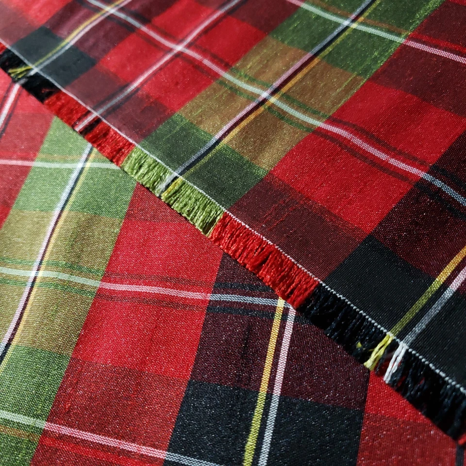 Classic Holiday Plaid Dupioni Fabric Red Green Black - Christmas Metallic Tartan - Image 3 of 4