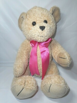 Claire's Club Teddy Bear Plush Stuffed Animal Moving Arms Legs Pink Bow Tan  Fur