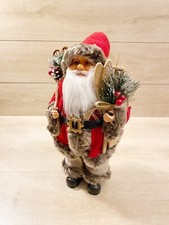 Babbo Natale Sciatore 42cm Portadoni Rosso In Tessuto Curato Nel Dettaglio