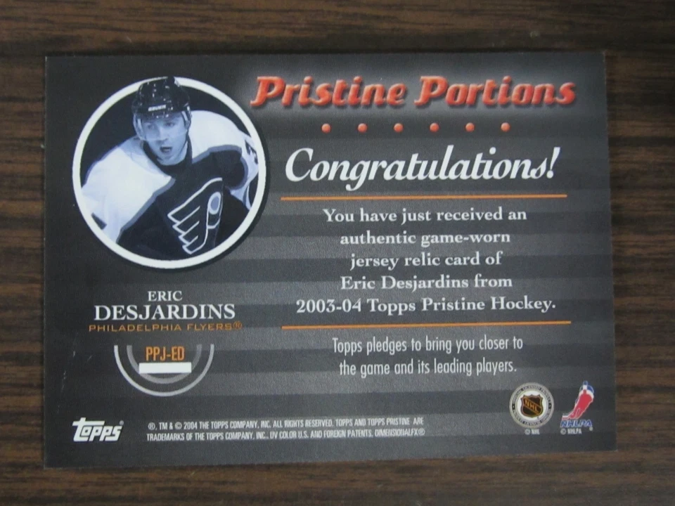 2003-04 Topps Pristine Portions Hockey #PPJ-ED Eric Desjardins Jersey Card (B7) - Image 2 of 2