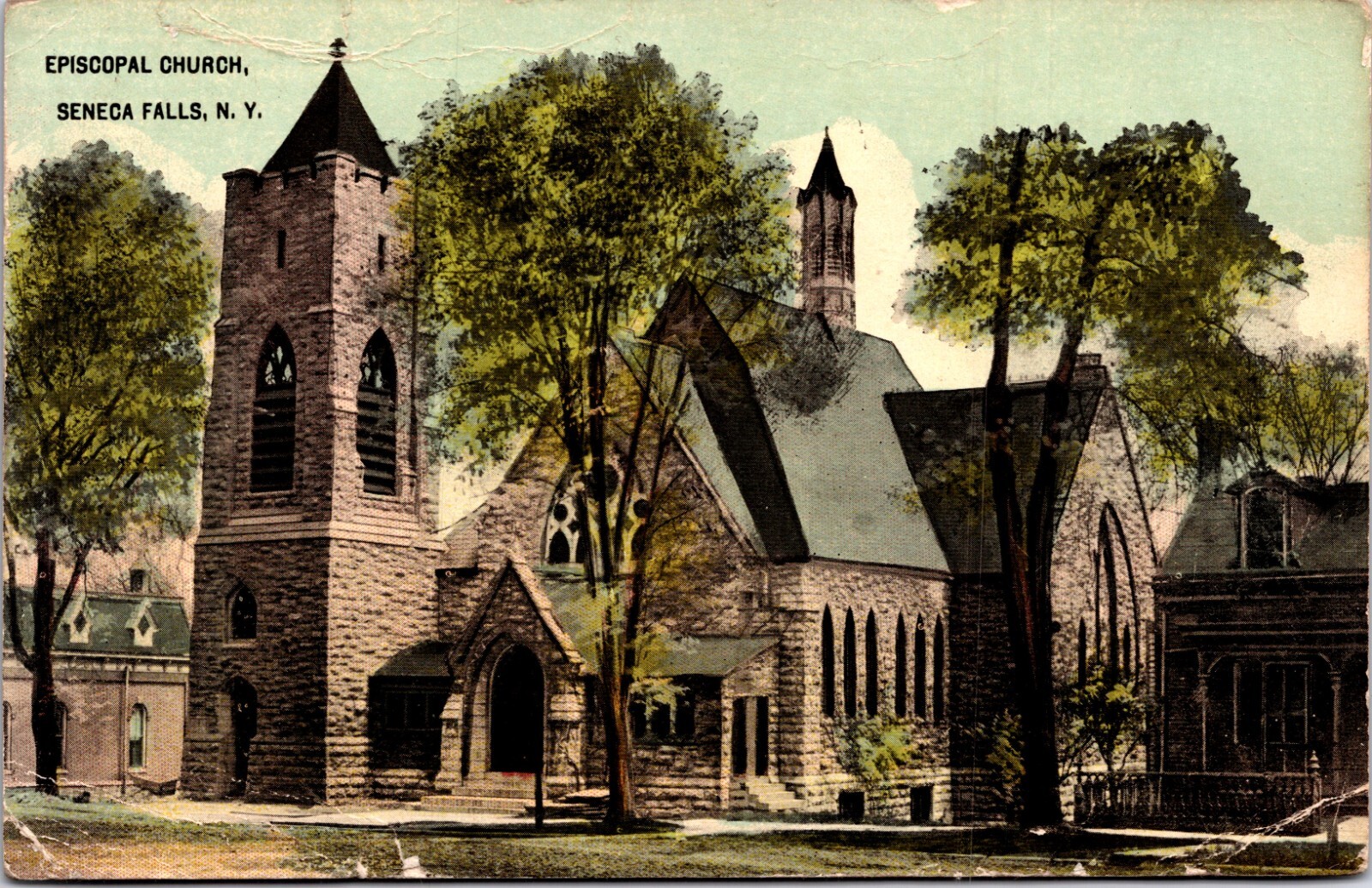 Postcard Seneca Falls New York Episcopal Church Photo glued to back