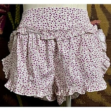 Anthropologie Ruffle Flannel Purple Floral Pajama PJ Sleep Shorts XL