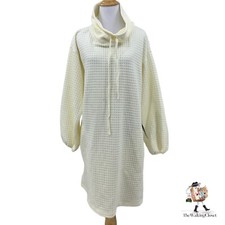 Max Studio Dress Womens XL Extra Large Eggshell Balloon Sleeves Waffle Knit