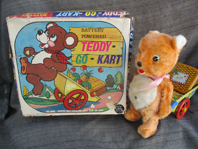 OLD VINTAGE 1960s JAPAN ALPS TIN BATTERY OPERATED TOY TEDDY GO-KART NOT WORKING