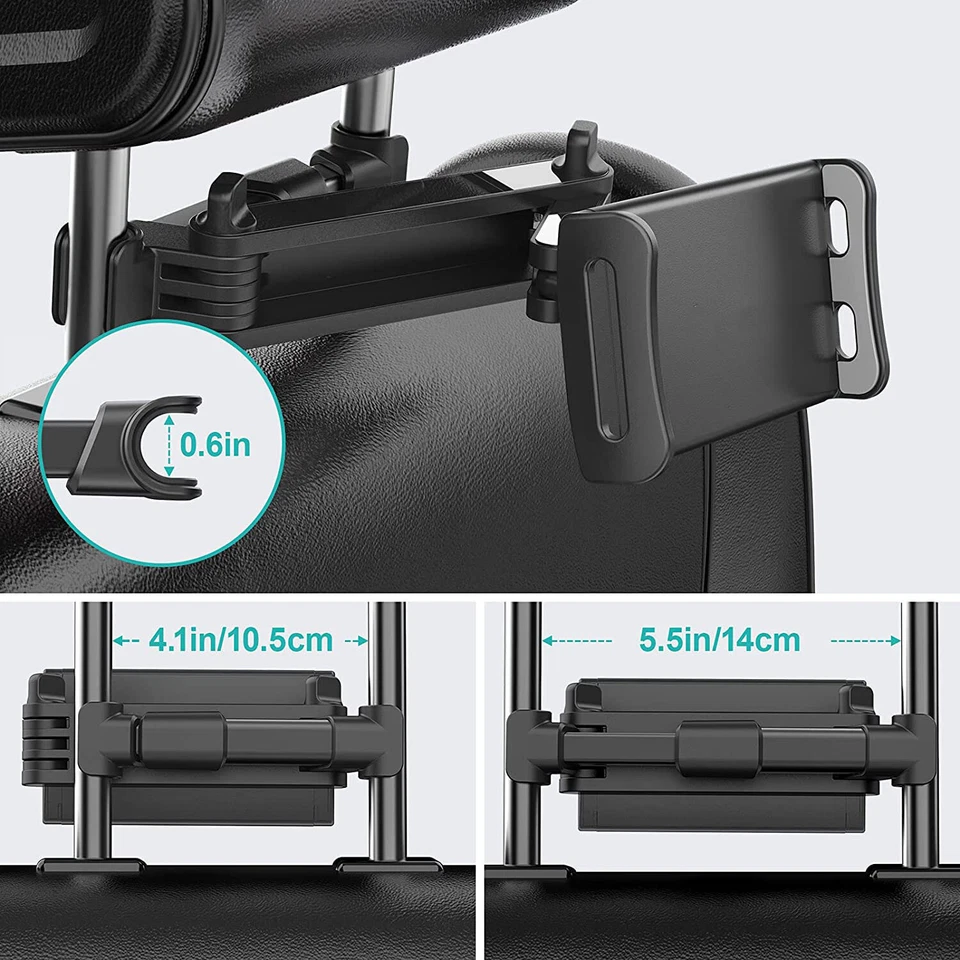 360° Car Headrest Mount Tablet Phone Holder Rotatable Stand Cradle for 4.7-10.5" - Image 3 of 4