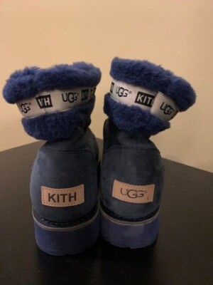 Kith UGG Women's Collab Classic Sherpa Mid Navy Blue Boots Sheepskin Size 8