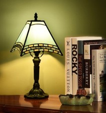 Handmade Tiffany Style Table Lamp Blue Stained Glass Desk Night Light 14"Tall