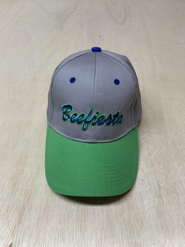 JF Beaver Advertising Beef Hat Cap Adjustable Strap Back Gray Green Brim