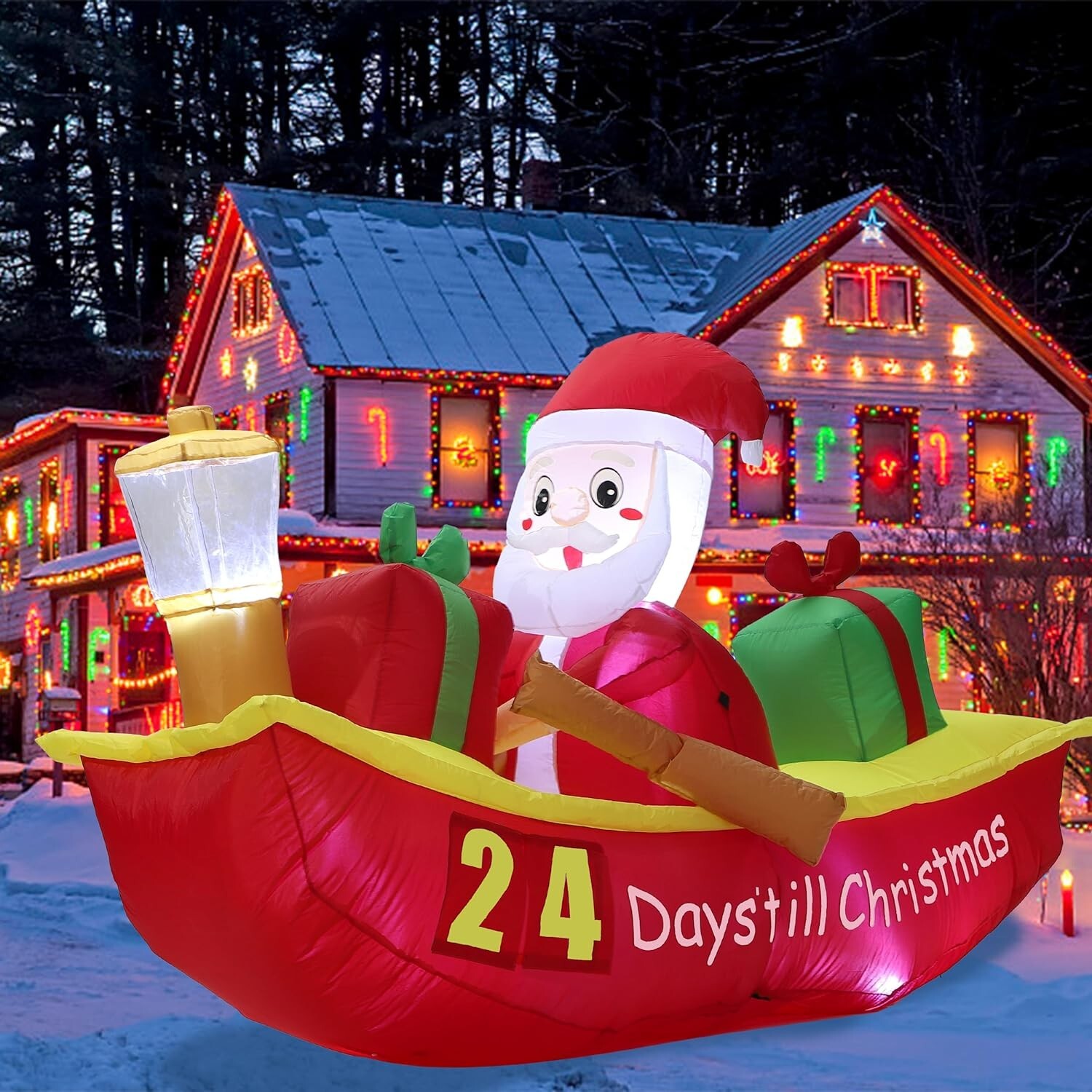 7 FT Santa Inflatables Outdoor Decorations Countdown to Christmas, Blow
