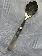 Vintage Antique Ornate Jam Spoon Silver Plated Mother Of Pearl Handle