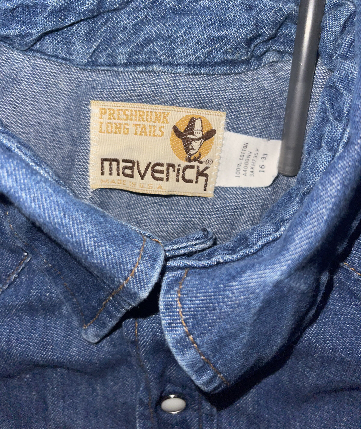 Vintage Maverick Mens Denim Shirt Pearl Snap Long Sle… Gem