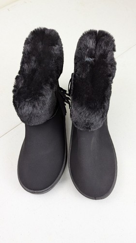 C&UG Women's Fur Boots Black Suede Ankle Tassel Winter Sz 9 Faux Flat Round Toe - Picture 3 of 9