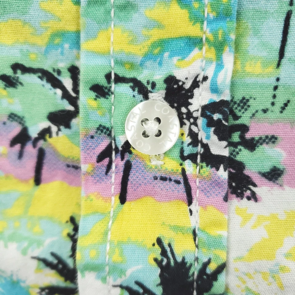 Coastal Hawaiian Shirt Mens Large Yellow Green Palm Tree 100% Cotton Button-Up - Image 4 of 4