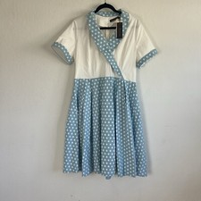 GownTown Women's Pinup 60s Vintage Blue Polkadot Swing Plus Size Dress XXL NWT