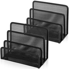 Metal Mesh Desktop File Organizer Letter Mail Sorter with 3 Upright Compartments