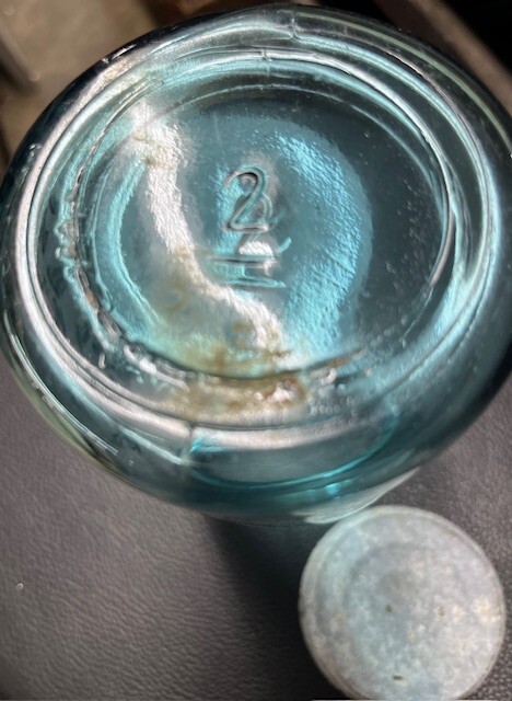 Antique Ball Perfect Mason Jar #2 Blue Glass- Canning Vintage Old