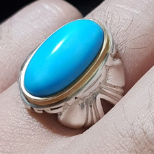 Men Real Turquoise Ring Nishapuri Feroza Natural Feroza Ring Shia Rings