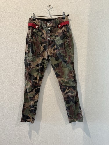 Pantalones de mezclilla Veronica Barba Camuflados Botón Mosca Talla 24 Borde Rojo Militar Hecho en Los Ángeles Utilidad