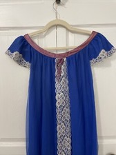 VTG Erica Loren New York Blue Nylon Lace Nightgown Maxi Whimsical Retro Medium