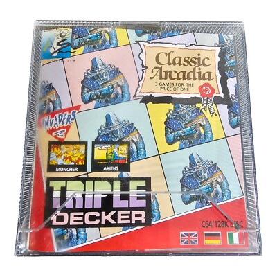C64 Classic Arcadia Triple Decker Game Pack - Invaders, Muncher, Axons