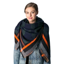 Women Warm Blanket Scarf Oversized Tartan Wrap Shawl Plaid Cozy Checked Scarf