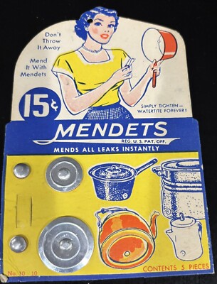 Vintage Mendets Pot & Pan Repair Kit, Original Point Of Sale Advertising #O/H