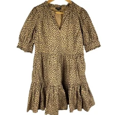 J. Crew Leopard Spot Ruffleneck Tiered Popover Mini Dress Pockets Size Small