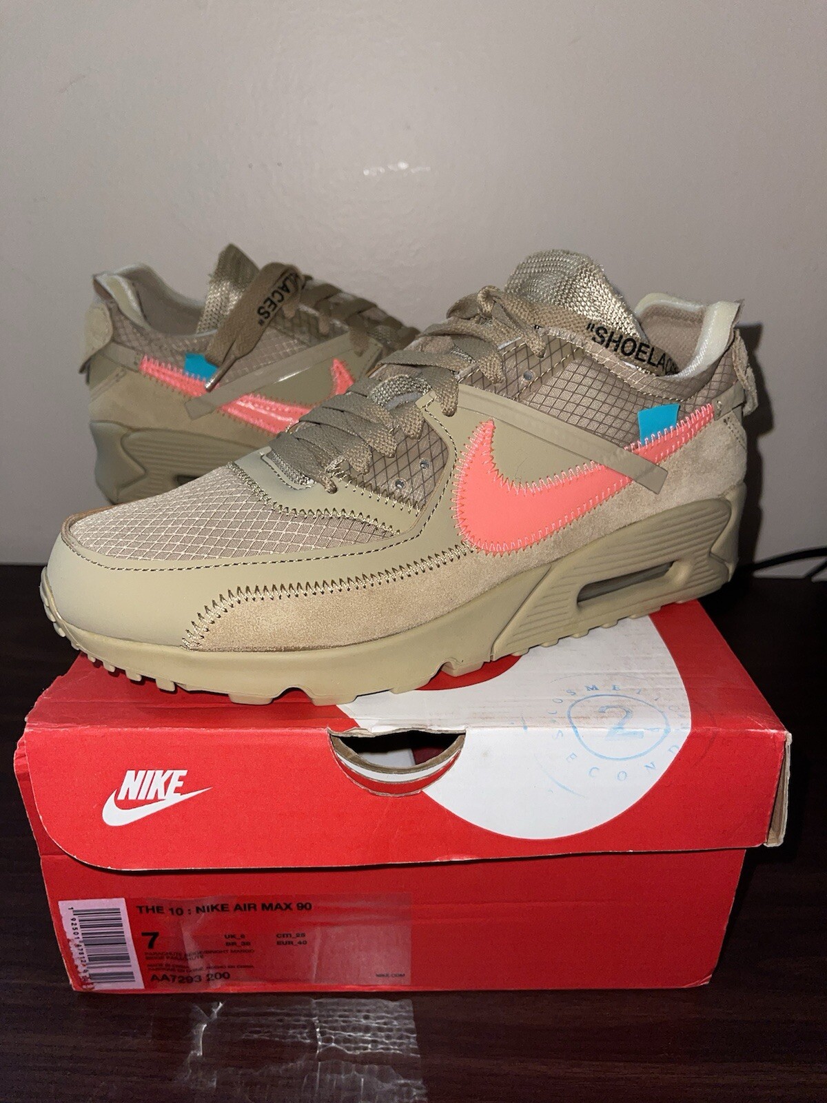 OFF WHITE X NIKE DS Nike Air Max 90 x OFF WHITE Desert Ore 2019 grado B taglia 7