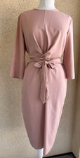 ASOS size 12 pink belted dress workwear cocktail knee length 3/4 sleeves office